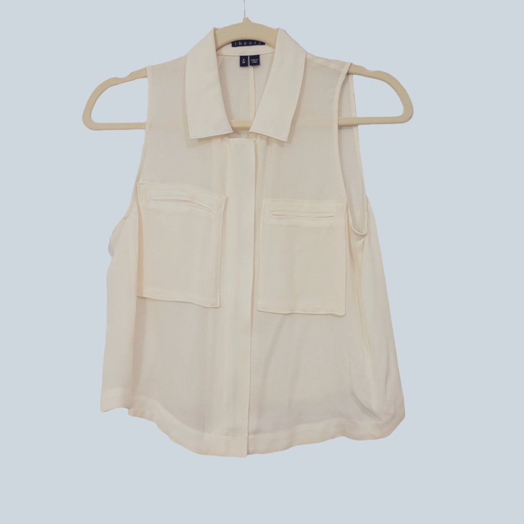 Theory Sleeveless Silk Blouse Ivory/Cream Size Small (P)